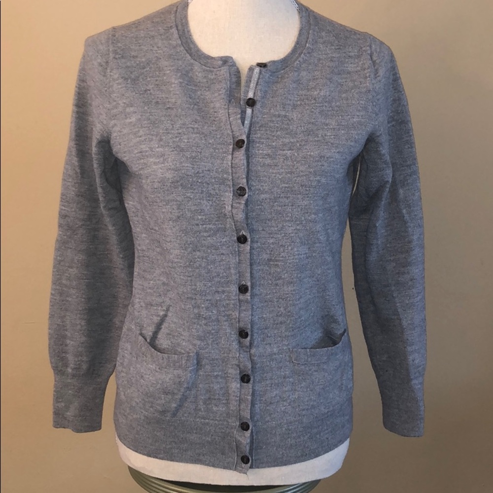 Banana Republic Merino Wool Crewneck Button Cardigan Gray